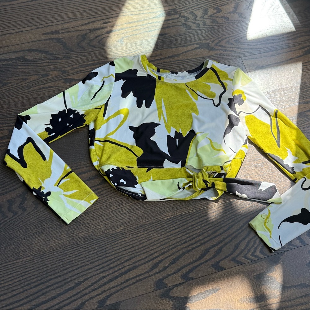 Crop Top Rash Guard with Tie and Cutouts Small